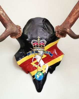 military gift REME capbadge decorated antlers