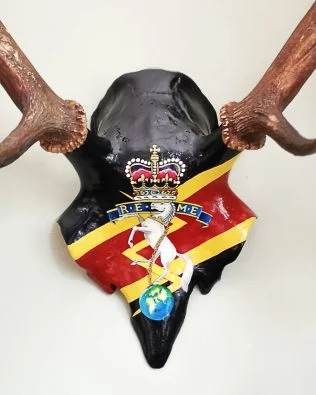 military gift REME capbadge decorated antlers