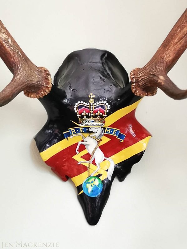 military gift REME capbadge decorated antlers