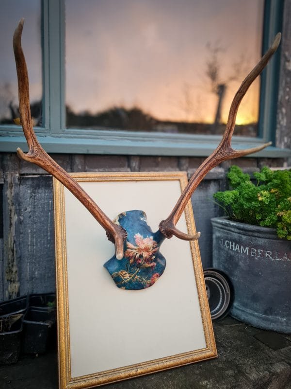 red stag antlers decoupaged with House of Hackney wallpaper